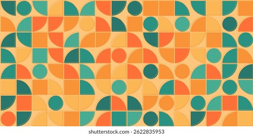 Retro circles and squares pattern background wallpaper. Bauhaus shapes pattern with warm tones. Perfect for digital wallpapers, branding, or textile applications.