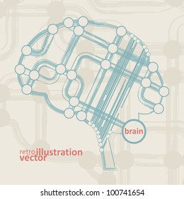 retro circuit board form of brain, technology illustration eps10
