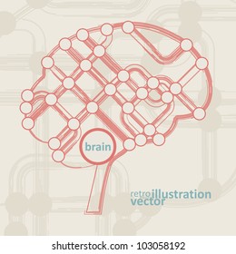 retro circuit board form of brain, technology illustration eps10