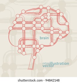retro circuit board form of brain, technology illustration eps10