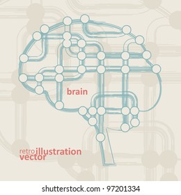 retro circuit board form of brain, technology illustration eps10