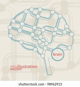 retro circuit board form of brain, technology illustration eps10
