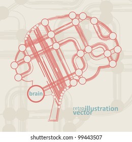 retro circuit board form of brain, technology illustration eps10