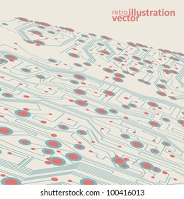 Retro circuit board vector background, vintage technology illustration eps10