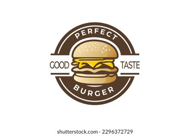 Retro circular burger logo template design, restaurant logo, fast food logo, Vector eps file