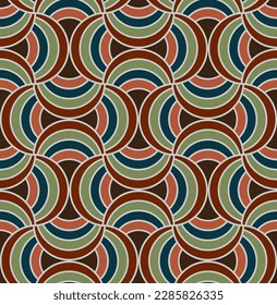 Retro circular earth-tone color pattern. 60's and 70's abstract art style.  