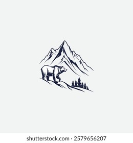 Retro Circular Mountain Vector logo
