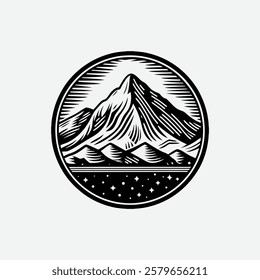 Retro Circular Mountain Vector logo
