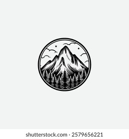 Retro Circular Mountain Vector logo
