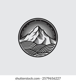 Retro Circular Mountain Vector logo
