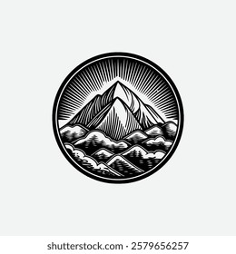 Retro Circular Mountain Vector logo
