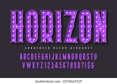 Retro circus alphabet design, cabaret, LED lamps letters and numbers. Original design