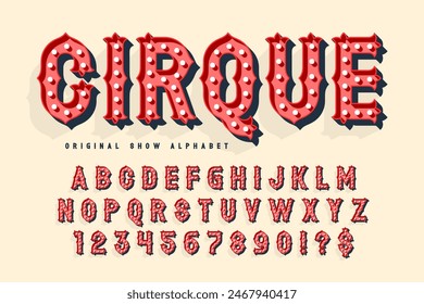 Diseño de alfabeto de circo retro, cabaret, lámparas led de hadas, letras y números. Diseño original