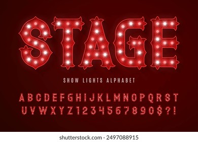 Retro circus alphabet design, cabaret, fairy LED lamps letters and numbers. Original design