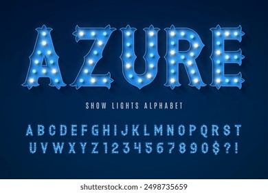 Retro circus alphabet design, cabaret, fairy LED lamps letters and numbers. Original design