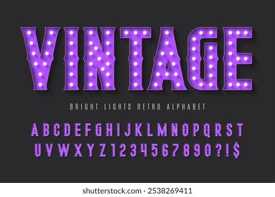 Retro circus alphabet design, cabaret, fairy LED lamps letters and numbers. Original design