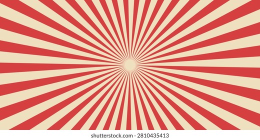 Retro circus background. Spiral rays and texture. Vintage red and white sunburst pattern for carnival. summer fair.