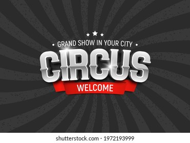 Retro Circus banner with red ribbon. Vector illustration.