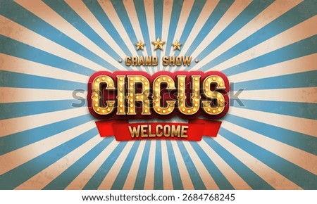 Retro Circus banner with striped background. Bright poster for festival. Vector illustration.