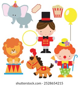 Retro circus bundle vector cartoon illustration