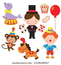 Retro circus bundle vector cartoon illustration