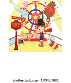 Retro Circus Cute Animal Vector illustration - Vector