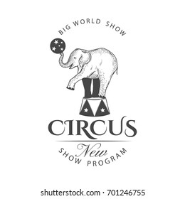 Retro circus label isolated on white background.