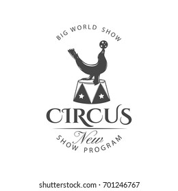 Retro circus label isolated on white background.