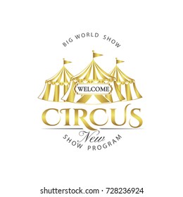 Retro circus label isolated on white background.