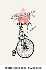 retro circus performance stile postcard design