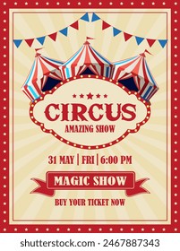 Cartel del circo retro. Invitación para espectáculo de magia de circo