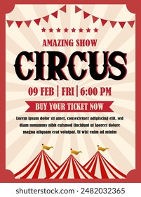 Retro circus poster. Invitation for circus magic show