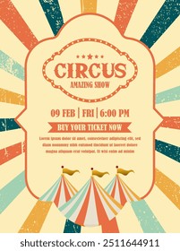 Retro circus poster. Invitation for circus magic show