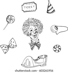 Retro circus set sketch style vector illustration