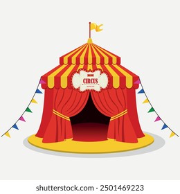 Retro Circus tent with flag. Carnival. Vector illustration