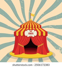 Retro Circus tent with flag. Carnival. Vector illustration