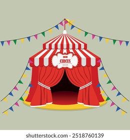 Tenda de circo retrô com bandeira. Carnaval. Ilustração vetorial