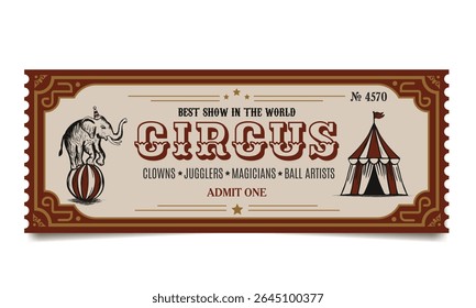 bilhete de circo retro com elefante e tenda de circo, convite vintage para o show