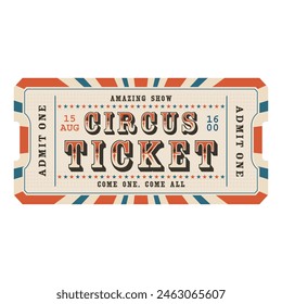 Plantilla de boletos de circo retro. Admite uno. Ilustración vectorial