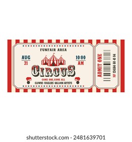 Retro circus ticket template. Admit one. Vector illustration