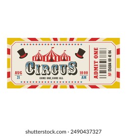 Retro circus ticket template. Admit one. Vector illustration