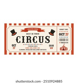 Retro circus ticket template. Admit one. Vector illustration