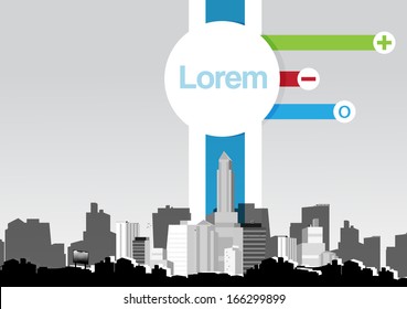 Retro City in Black and White Background with Infographic  - Vector Illustration