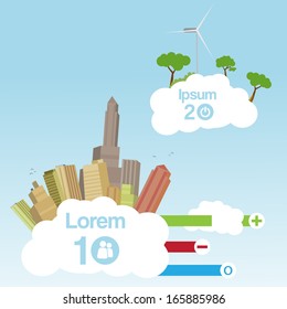 Retro City in the Clouds  Background with Infographic  - Vector Illustration