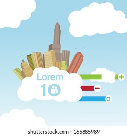 Retro City in the Clouds  Background with Infographic  - Vector Illustration