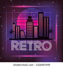 retro city with graphic neon style
