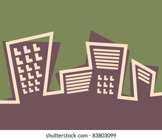 Retro City Illustration  - Vector Illustration
