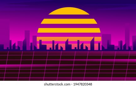retro city skyline background illustration