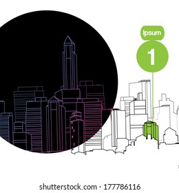 Retro City Skyline Background with Infographic - Vector Illustration