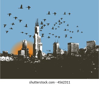 Retro Cityscape skyline Vector background